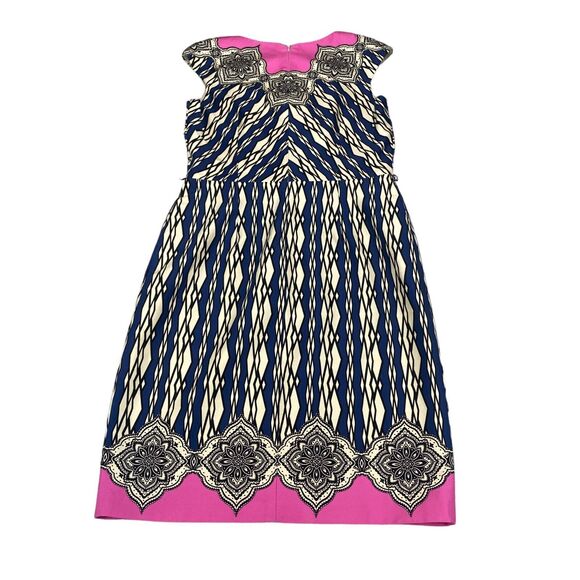 David Meister Sheath Dress Women's Size 12 Multi Geometric Cap Sleeve Back Zip - Picture 2 of 16